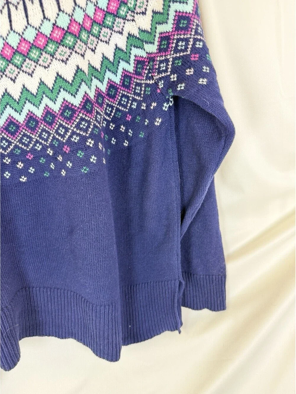 Crown & Ivy Fair Isle Mock Neck Sweater Navy Pink Green White Women's M Oversize